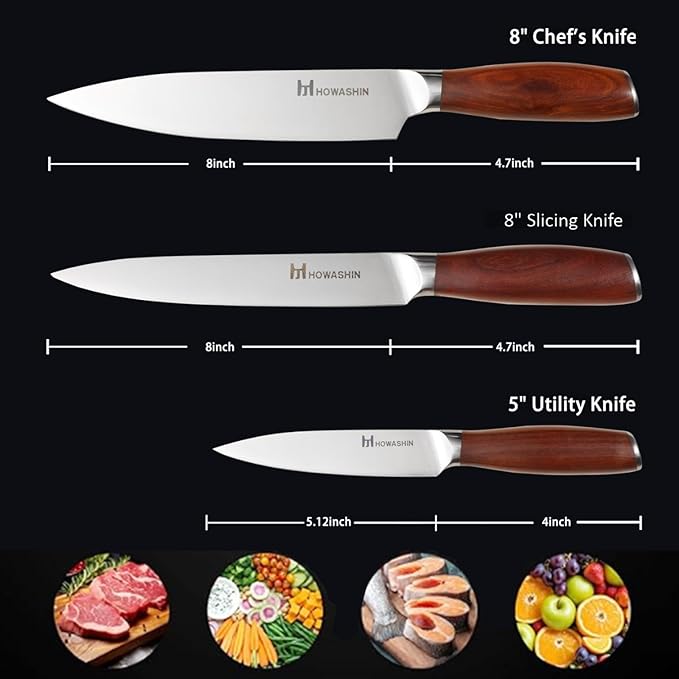 Professional Kitchen Knives High Carbon Stainless Steel Chef Knife Set,3PCS Ultra Sharp Japanese Knife with Sheath,Ergonomic Rosewood Handle Elegant Gift Box for Home or Restaurant