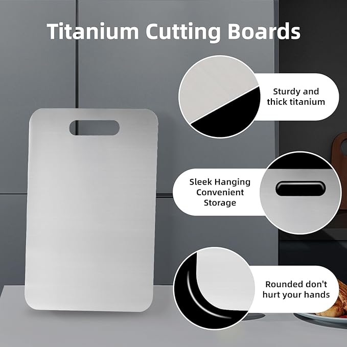 Stainless steel chopping board, food-grade 304 kitchen cutting board, double-sided use, available in three sizes, odorless, easy to clean and non-toxic three-piece set