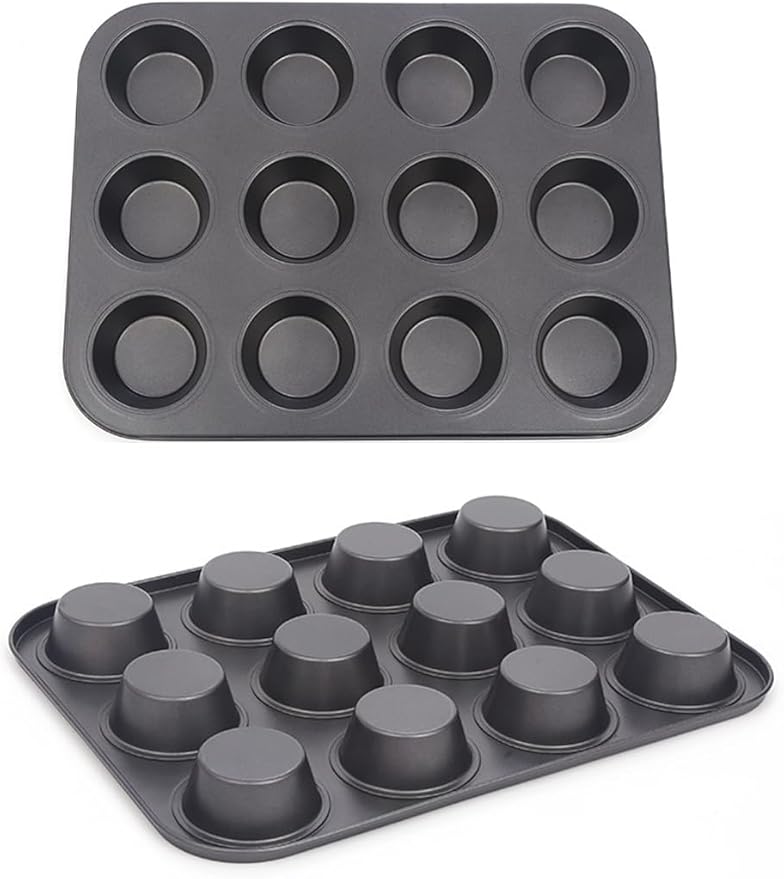 uvbws 1 Pack black stainless steel muffin pan，muffin pans nonstick 12，cupcake tin，cup cake pans for baking