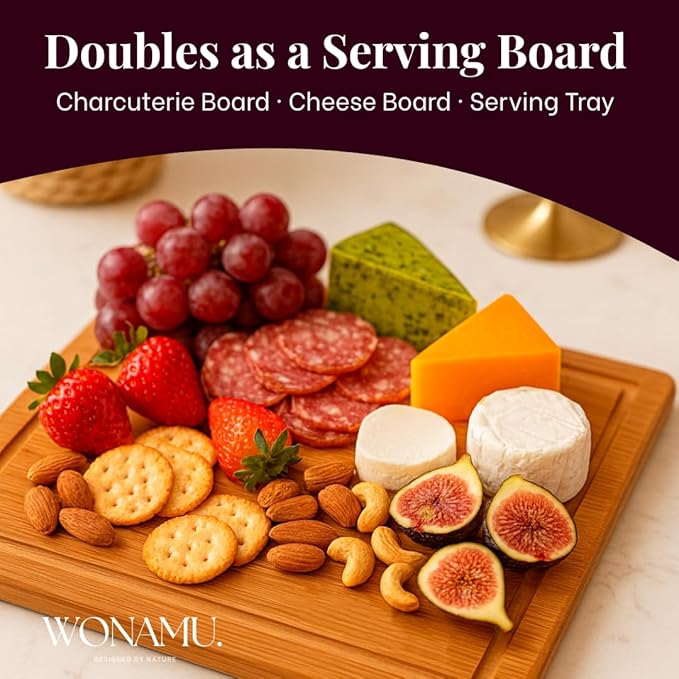 WONAMU Small Bamboo Cutting Board – Lightweight, Durable, And Non Toxic, Perfect For Charcuterie, Serving Snacks, And Everyday Kitchen Use – Eco-Friendly Kitchen Essential And Versatile Wooden Tray