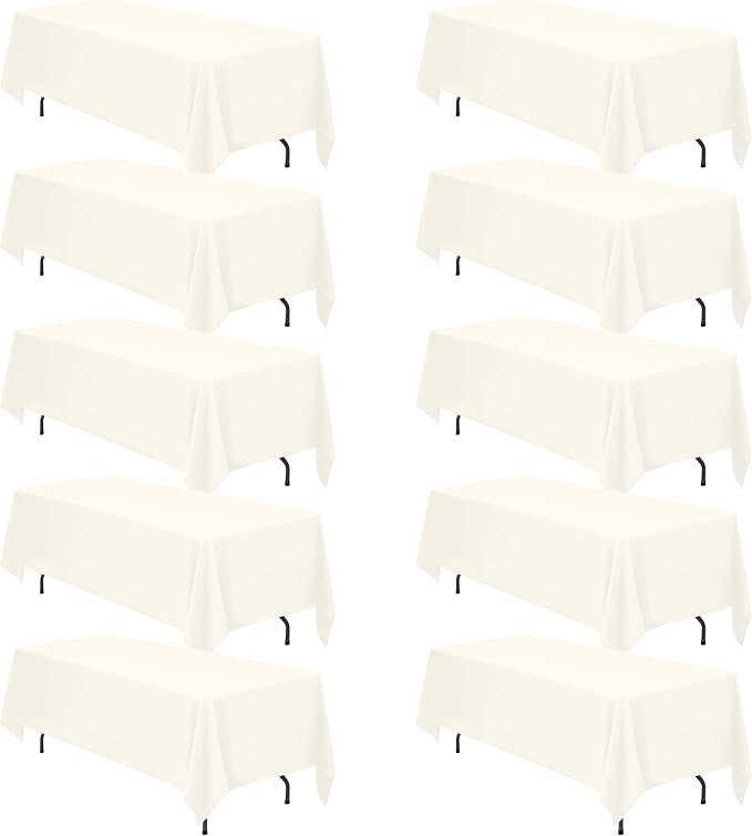 BRILLMAX 10 Pack Ivory Tablecloths 70 x 120 Inch for 6ft & 8ft Rectangle Tables - 150 GSM Polyester Fabric, Universal Fit, Water, Stain & Wrinkle Resistant Cloth Cover for Wedding Reception Banquet