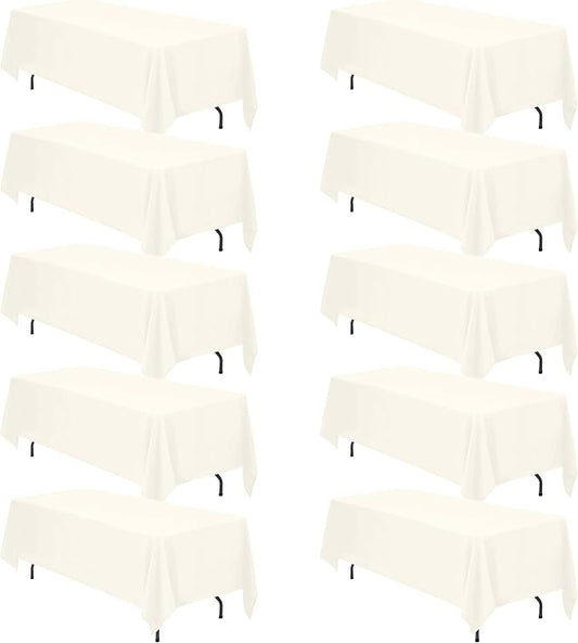 BRILLMAX 10 Pack Ivory Tablecloths 70 x 120 Inch for 6ft & 8ft Rectangle Tables - 150 GSM Polyester Fabric, Universal Fit, Water, Stain & Wrinkle Resistant Cloth Cover for Wedding Reception Banquet