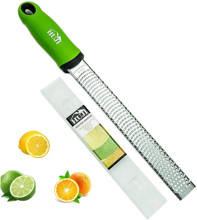 HUJI Citrus Zester and Grater: Lemon, Ginger, Garlic, Truffle, Cheese - Razor Sharp Stainless Steel Blades With Protective Cover - Dishwasher Safe