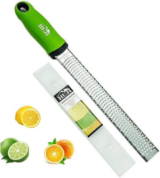 HUJI Citrus Zester and Grater: Lemon, Ginger, Garlic, Truffle, Cheese - Razor Sharp Stainless Steel Blades With Protective Cover - Dishwasher Safe