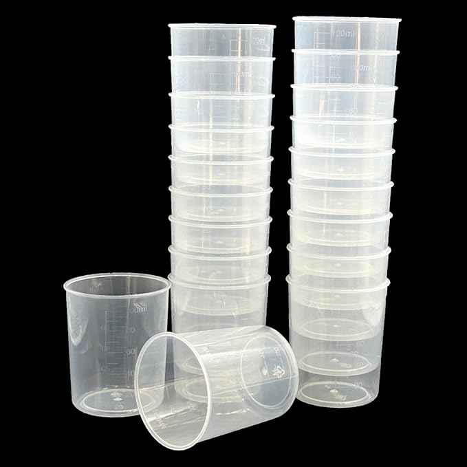 20 Pack 100ml/3.4oz Plastic Liquid Measuring Cups Transparent Mixing Cups Medicine Cups Lab Graduated Beakers Clear Measuring Jugs Set Medium Kitchen Baking Cooking Measure Tool Home