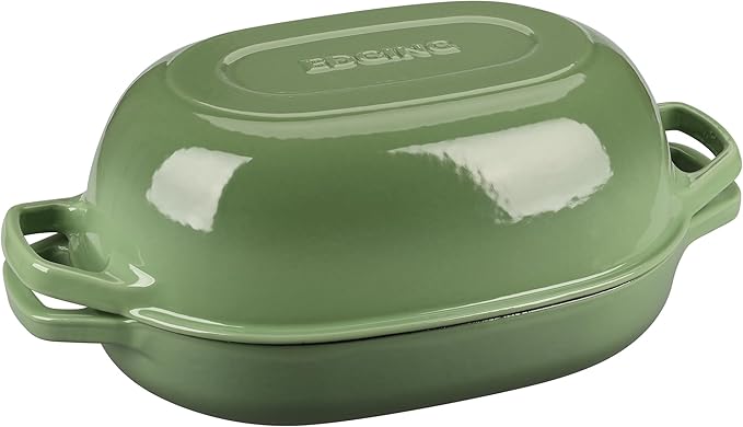 EDGING CASTING Enameled Cast Iron Oval Dutch Oven Pot with Lid, Dutch Oven for Sourdough Bread Baking, Oval Bread Pan, Bread Oven, Bread Dutch Oven, 7qt, Pistachio Green