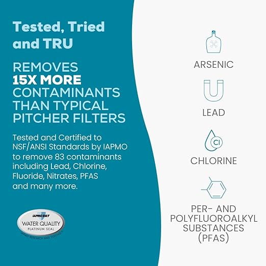AquaTru Carafe Countertop Water Purifier | Compact 4-Stage Reverse Osmosis System with Glass Carafe Removes 84 Contaminants Including Forever Chemicals, Lead & Fluoride | No Plumbing