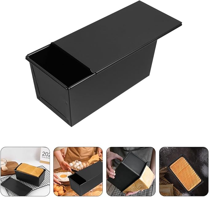 LALADEFIEE Non-stick Bread Loaf Pan with Sliding Cover 500g Toast Mold Small Baking Pan for Homemade Bread Baking Supplies