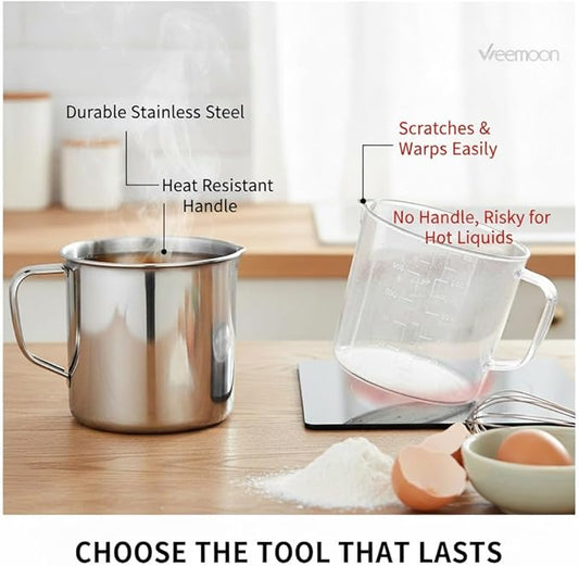 500Ml Stainless Steel Measuring Cup Metal Embossed Measuring Cup with Handle and Pour Lip Milk Steamer Pitcher Silver Latte Art Pitcher,Milk Frothing Jug with Scale for Professional Kitchen Laboraty