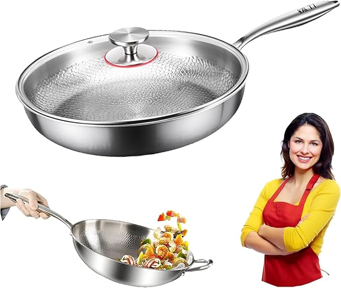 2026 new Titanium Hammered Pan Pro with Lid, titanium pans for cooking -Durable Scratch-Resistant Non Stick Titanium Nutri Pan for Cooking (9in)