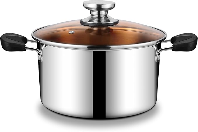 6 Quart Stainless Steel Stock Cooking Pot, Onader Tri-Ply Soup Induction Pot Stockpot with Lid & Anti-Scald Handles
