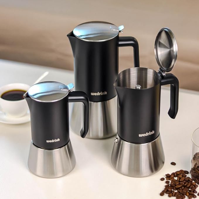 wedrink Stovetop Espresso Maker 6 Espresso Cups Stainless Steel Moka Pot for Greca, Induction, Electric & Gas Stoves(10 OZ/300ml)