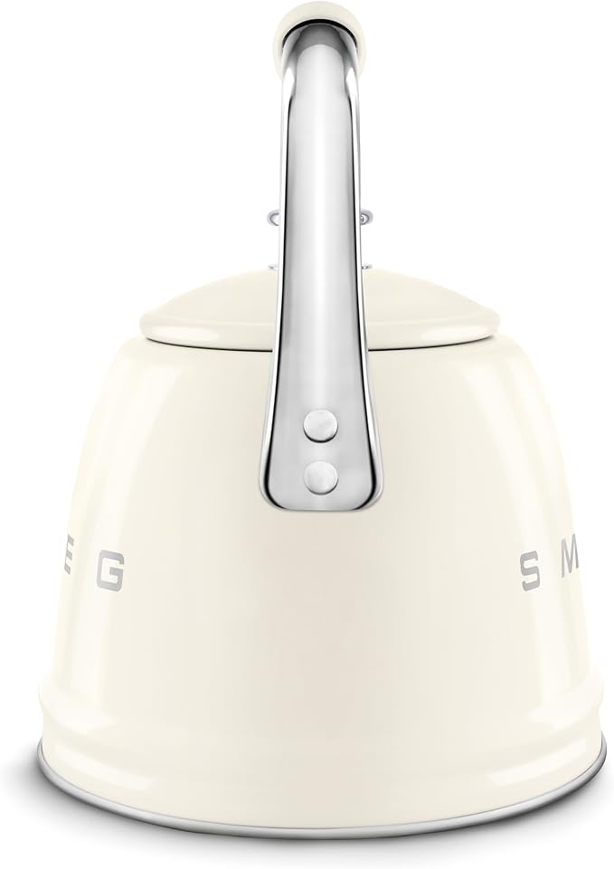 SMEG Stovetop Whistling Kettle – 50s Retro Style, 2.3 Liter (10 Cup / 2.4 Quart) Stainless Steel Tea Kettle with Iconic Design & Whistle – Premium Kitchen Statement Piece-Cream