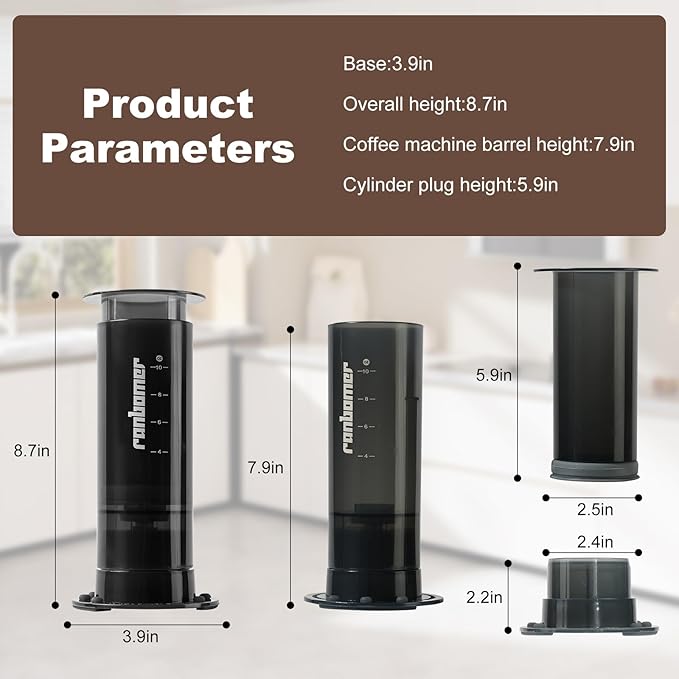 Ranbomer French Press Coffee Maker, 2-in-1 Single Serve K Cup Compatible, Portable Coffee Machine for Ground Coffee, Black, 10 Oz Capacity, for Camping, Travel