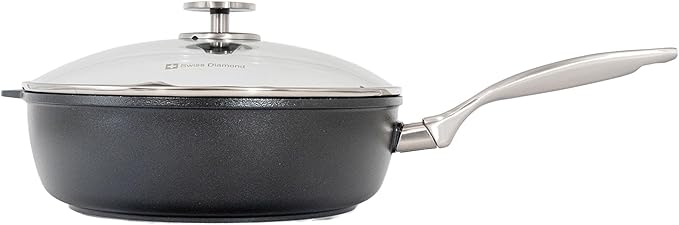 Swiss Diamond Nonstick Hybrid Ceramic and Diamond-Infused Deep Saute Pan With Glass Lid, Dou Ceramic, Dishwasher & Oven Safe Up To 500 °F (3.8 Quart)