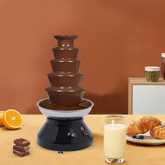 5 Tier Commercial Chocolate Fountain, 230W 7lb Large Capacity Stainless Steel Hot Chocolate Fondue Tower Fountain Machine for Buffet Dinner, Wedding Parties, 86-230℉ (Black)