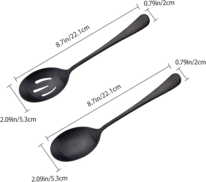 AOOSY 8.7 Inch Matte Black Stainless Steel Serving Spoon Set, Serving Spoons x 1, Slotted Spoons x 1 Utility Advanced Buffet Utensils