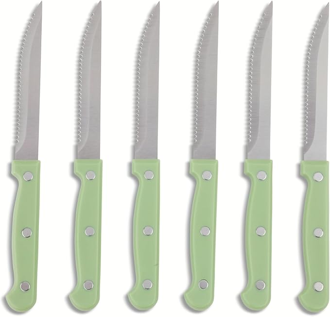 Core Kitchen Set of 6 Colorful Kitchen Steak Knives - 4.5" Blade - Leaf