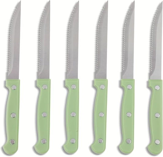 Core Kitchen Set of 6 Colorful Kitchen Steak Knives - 4.5" Blade - Leaf