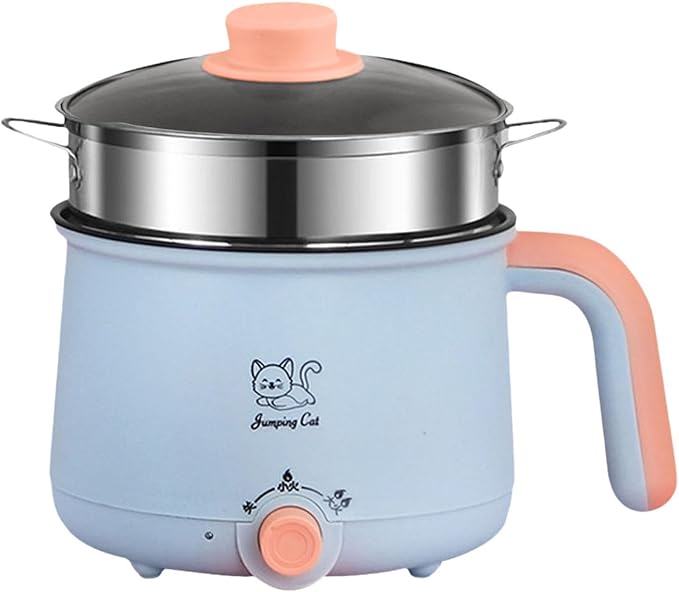 Electric Hot Pot 1.8L Ramen Cooker Cookware Multipurpose Soup Pot Noodles Pot Electric Cooker for Oatmeal Ramen Noodles Steak, Pot Steel Steamer