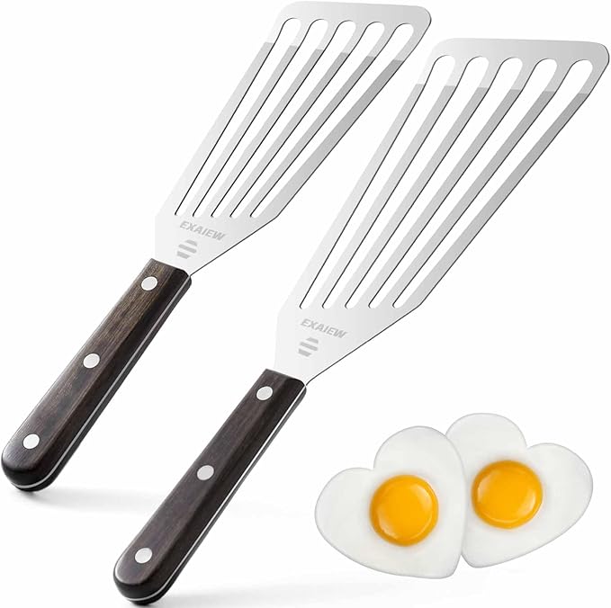 2 Pack Fish Spatula Stainless Steel，Flexible Metal Spatula Perfect for Flipping Eggs, Burgers and Baking, Durable Lightweight Kitchen Slotted Turner for Cooking & BBQ, Christmas gifts