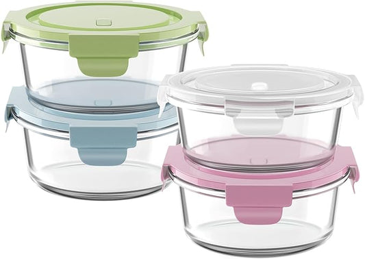 Freshmage 12oz Glass Meal Prep Containers, 1.5 Cup Food Storage Container with Lid Airtight, BPA-Free, Borosilicate Glass Soup Container for Leftovers, Microwave Oven Dishwasher&Freezer Safe (4 Pack)