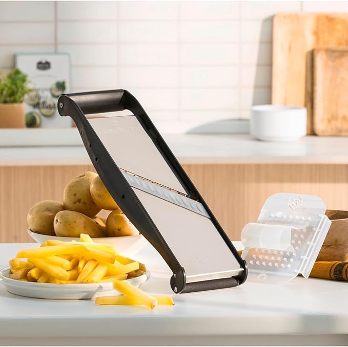LOUIS TELLIER - Professional Mandoline Slicer - Stainless Steel - Multifunctional Fruit and Vegetable Slicer - Compact Pro - 2 Julienne Blades (0.16 in & 0.4 in) - Adjustable Thickness