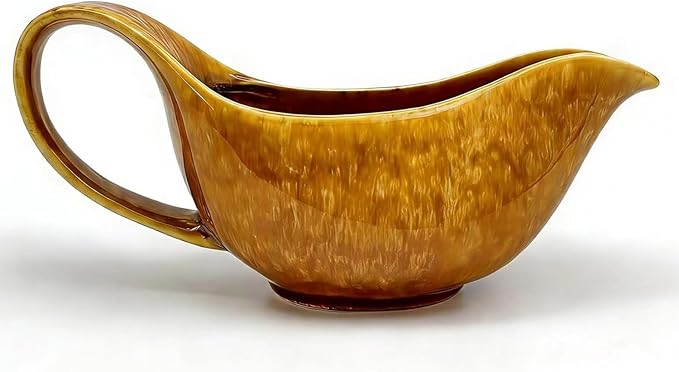 Gravy boat with drip-proof spout. 21-ounce large-capacity ceramic pitcher, perfect for holding sauces, gravy, and cream. Large handle, microwave safe, dishwasher safe. (yellow)