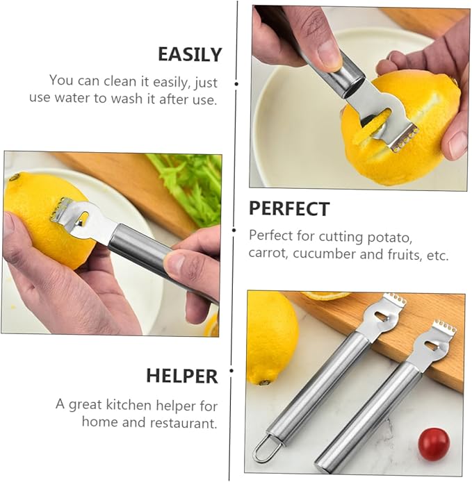 STOBAZA Stainless Steel Lemon Peeler 3pcs Set Kitchen Tool Easy to Grip Lemon Slicer