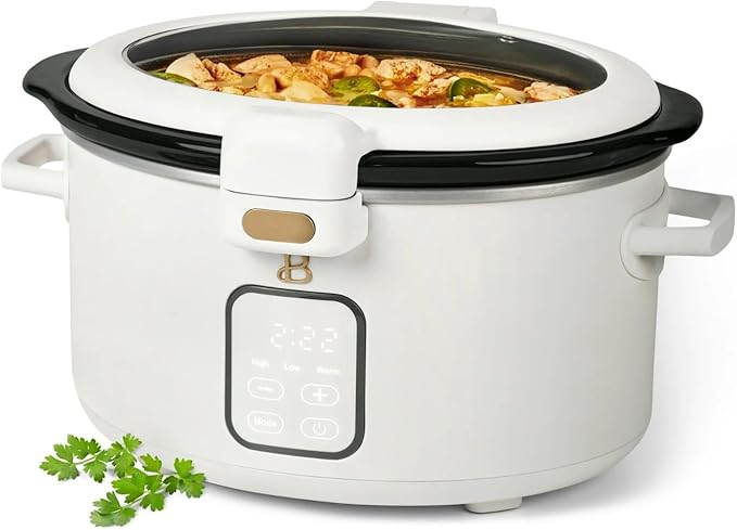 4QT Programmable Slow Cooker with Hinged Lid, Touch Display, Multiple Heat Settings, Ideal for Family Meals