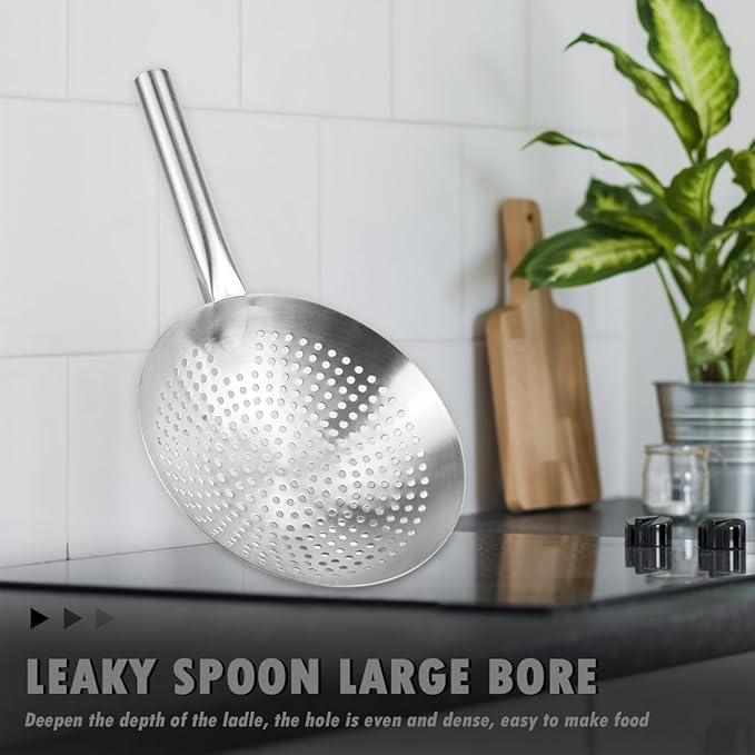 DOERDO Oil Skimmer Pasta Strainer 10 Inch Stainless Steel Kitchen Utensils Wire Strainer Pasta Strainer Spoon Food Strainer, 26CM