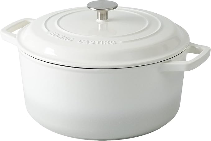 EDGING CASTING Enameled Cast Iron Dutch Oven Pot With Lid, Dutch Oven for Sourdough Bread Baking Round Pot Dule Handle, 7.5 Quart, White