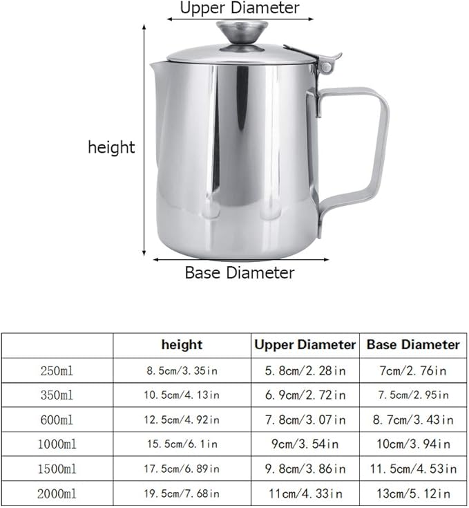 Milk Frothing Cup, Stainless Steel MugPitcher Jug with Lid Latte Coffee Art Tool for Home Cafe Bar Restaurant Hotel(350mL)