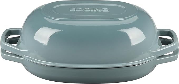 EDGING CASTING Enameled Cast Iron Oval Dutch Oven Pot with Lid, Dutch Oven for Sourdough Bread Baking, Bread Oven, Bread Dutch Oven, Oval Bread Pan, 5qt, Seasalt