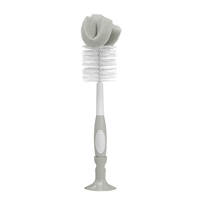 Dr. Brown's Reusable Sponge Baby Bottle Cleaning Brush with Suction Cup Stand, Scrubber and Nipple Cleaner, BPA-Free, Gray, 1-Pack