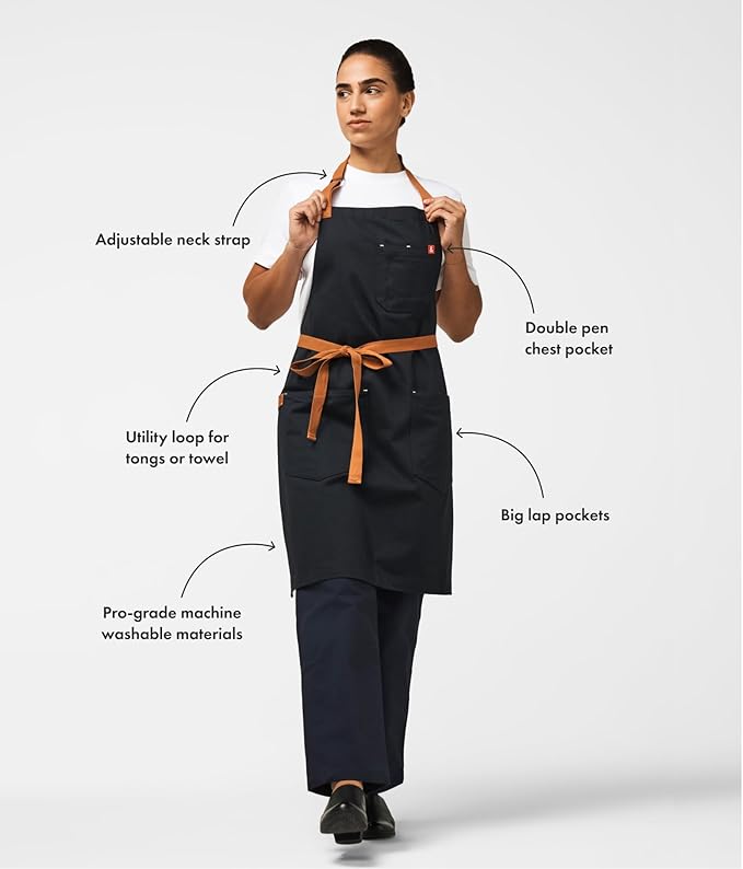 hedley & bennett Essential Apron – Adjustable Bib Chef Apron with 3 Pockets & Towel Loop – 12oz Cotton Canvas – Midnight Blue