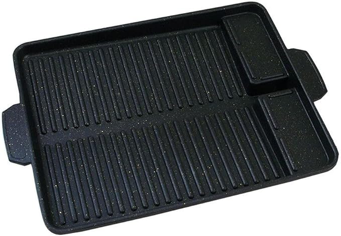 Korean-style Non-stick Grill Pan Rectangular Hot Plate Barbecue Pot Portable Oil Spill Baking Tray for Indoor Outdoor BBQ (Style A)