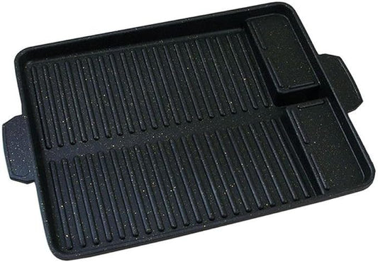 Korean-style Non-stick Grill Pan Rectangular Hot Plate Barbecue Pot Portable Oil Spill Baking Tray for Indoor Outdoor BBQ (Style A)