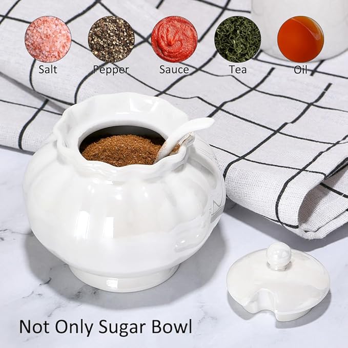 Iridescent Sugar Bowl with Lid and Spoon, Ceramic Sugar Bowl, 9oz Sugar Jar for Coffee Bar, Salt Box Sugar Containers for Seasoning, Spice, Sauce, Elegant Decor for Kitchen Countertop