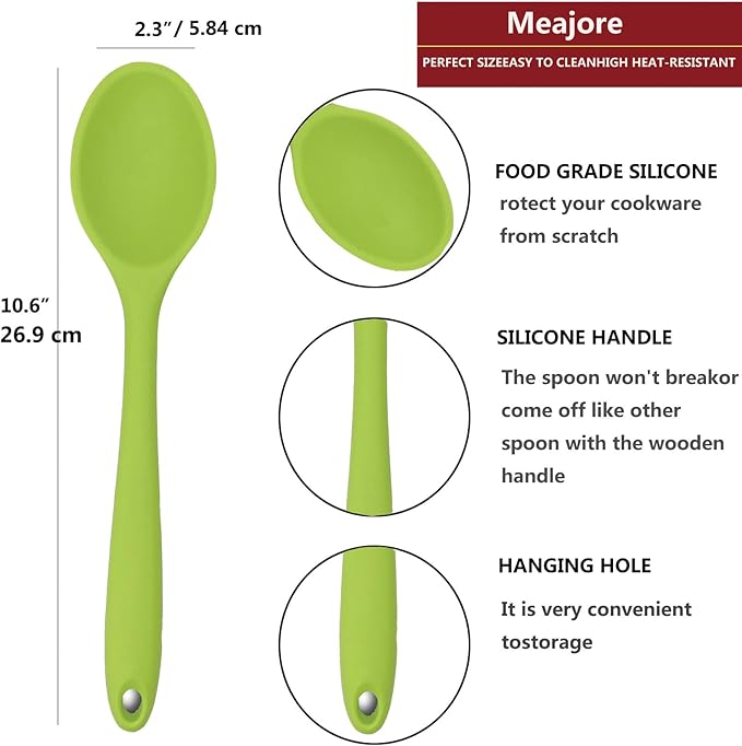 2 Pcs Silicone Spoons for Cooking Heat Resistant, Hygienic Design Cooking Utensi Mixing Spoons for Kitchen Cooking Baking Stirring Mixing Tools (Green)
