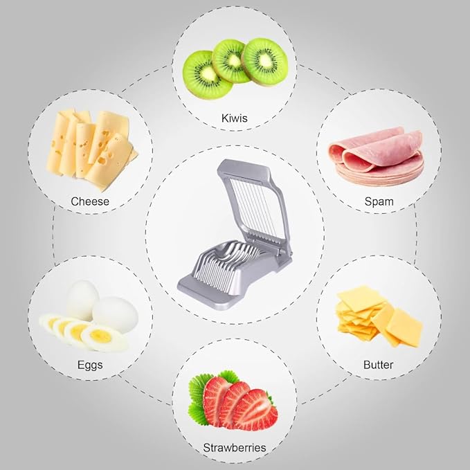 Egg Slicer for Hard Boiled Eggs Egg Cutter Strawberry Slicer Heavy Duty Aluminium Tomato Slicer Stainless Steel Wire Multipurpose Egg Slicer Dicer for Soft Fruit