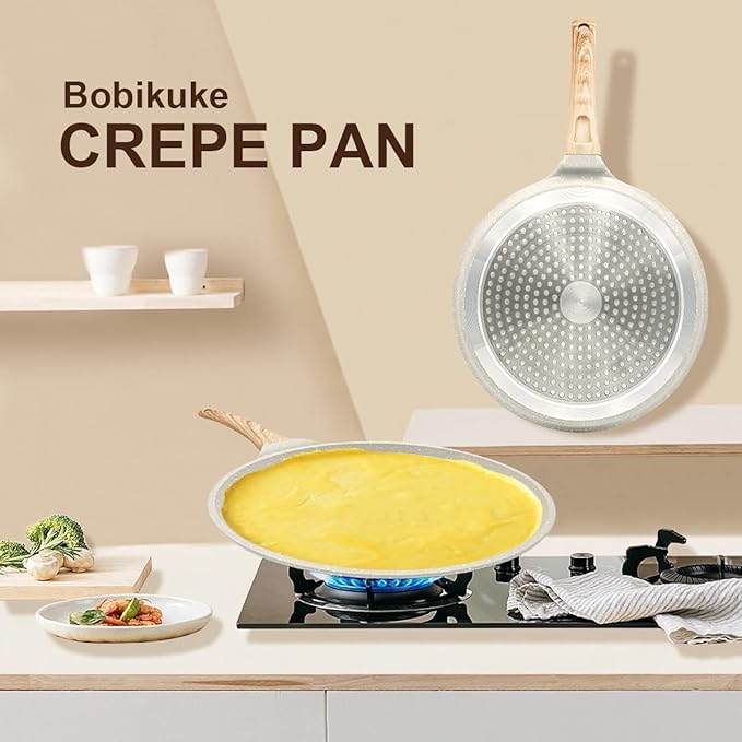 Bobikuke 10 inch Crepe Pan, Nonstick Pan for Crepes Omelette Tortillas, Dosa Tawa Tortilla Pan, Griddle Pancake Pan for Roti Indian, Induction Compatible
