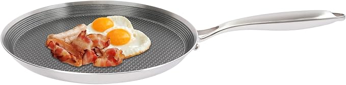 Stainless Steel Crepe Pan 11-inch, Honeycomb Nonstick Pancake Pan with Extended Handle, Multi-Layer Fast Heating Cooking Pan for Gas/Induction Stoves