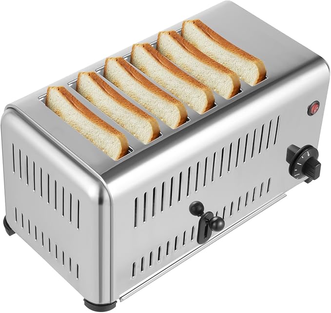 LIAUHO 6 Slice Toaster, 1680W Commercial Bread Baking Machine, 1-5 Minutes Timer Electric Oven with 6 Wide Slots, for Home Kitchen, Restaurant, Bakeries