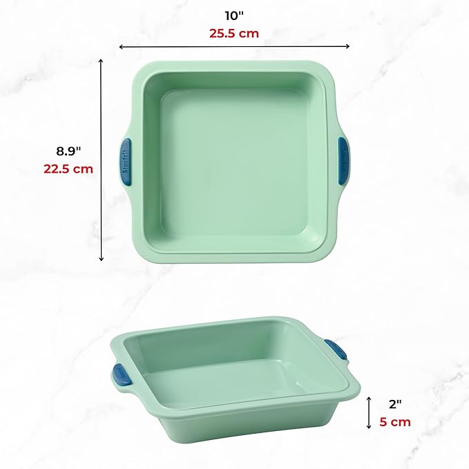 Starfrit Silicone 8” Square Cake Pan with Integrated Metal Frame - No Tray Needed - Easy Unmolding - LFGB Premium Silicone