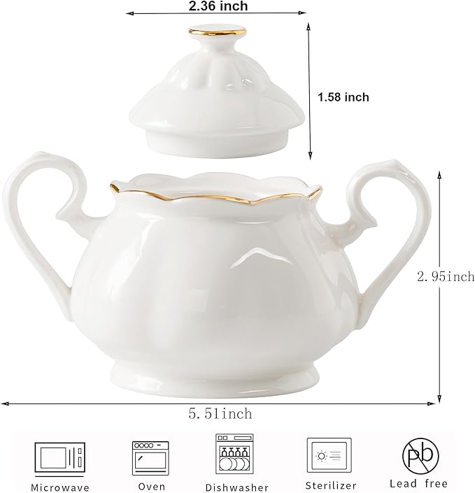 Sugar Bowl with Lid, Ceramic Sugar Jar with Handle, Sugar Dispenser Sugar Container for Coffee Bar Accessories, Sugar Bowls for Kitchen Countertop, White