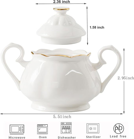 Sugar Bowl with Lid, Ceramic Sugar Jar with Handle, Sugar Dispenser Sugar Container for Coffee Bar Accessories, Sugar Bowls for Kitchen Countertop, White