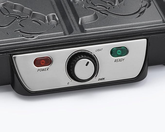 Disney Mickey & Friends Four Waffle Maker by Select Brands - Cute Appliance for Small, Square Waffles - Mickey Mouse Waffle Machine - Disney-Themed Appliance with Ceramic Nonstick Coating