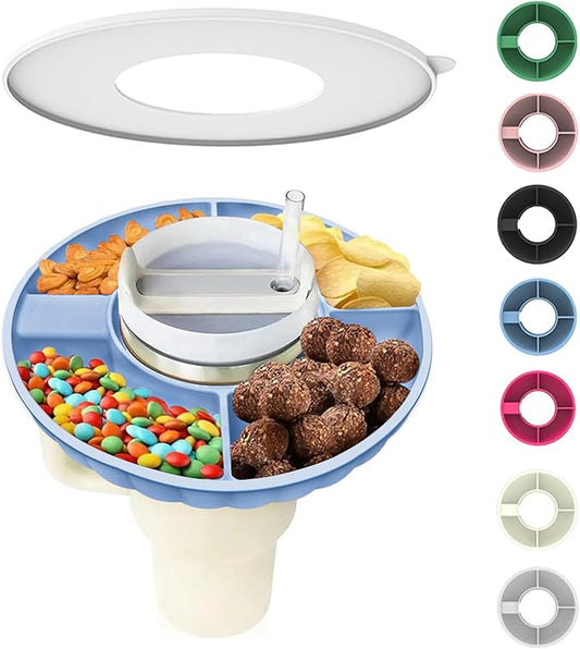Snack Bowl for Stanley Cup, Silicone Snack Tray with Lid Compatible with Stanley Cup 40 oz, Reusable Snack Ring Suitable for Car Cup Holder (1Pcs, Blue)
