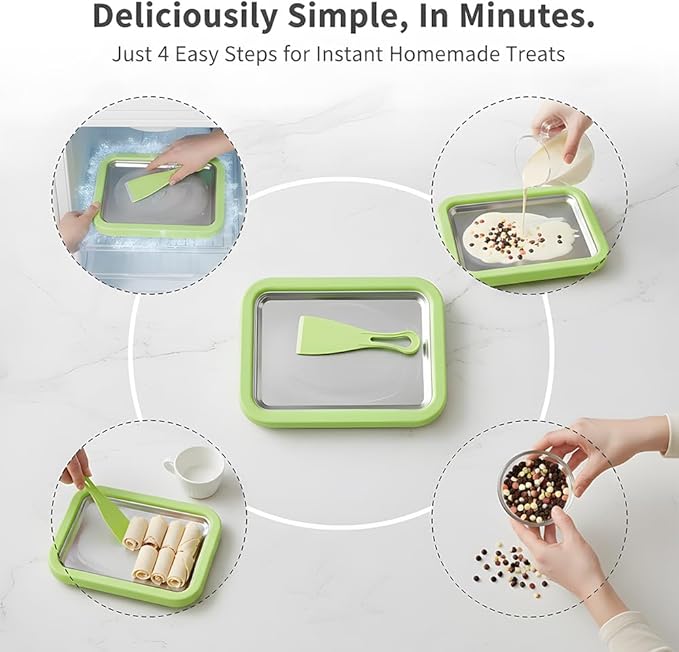 At-Home Rolled Ice Cream Maker Kit - DIY Family Activity with 2 Scrapers, Ideal for Yogurt, Sorbet & Frozen Treats (White)